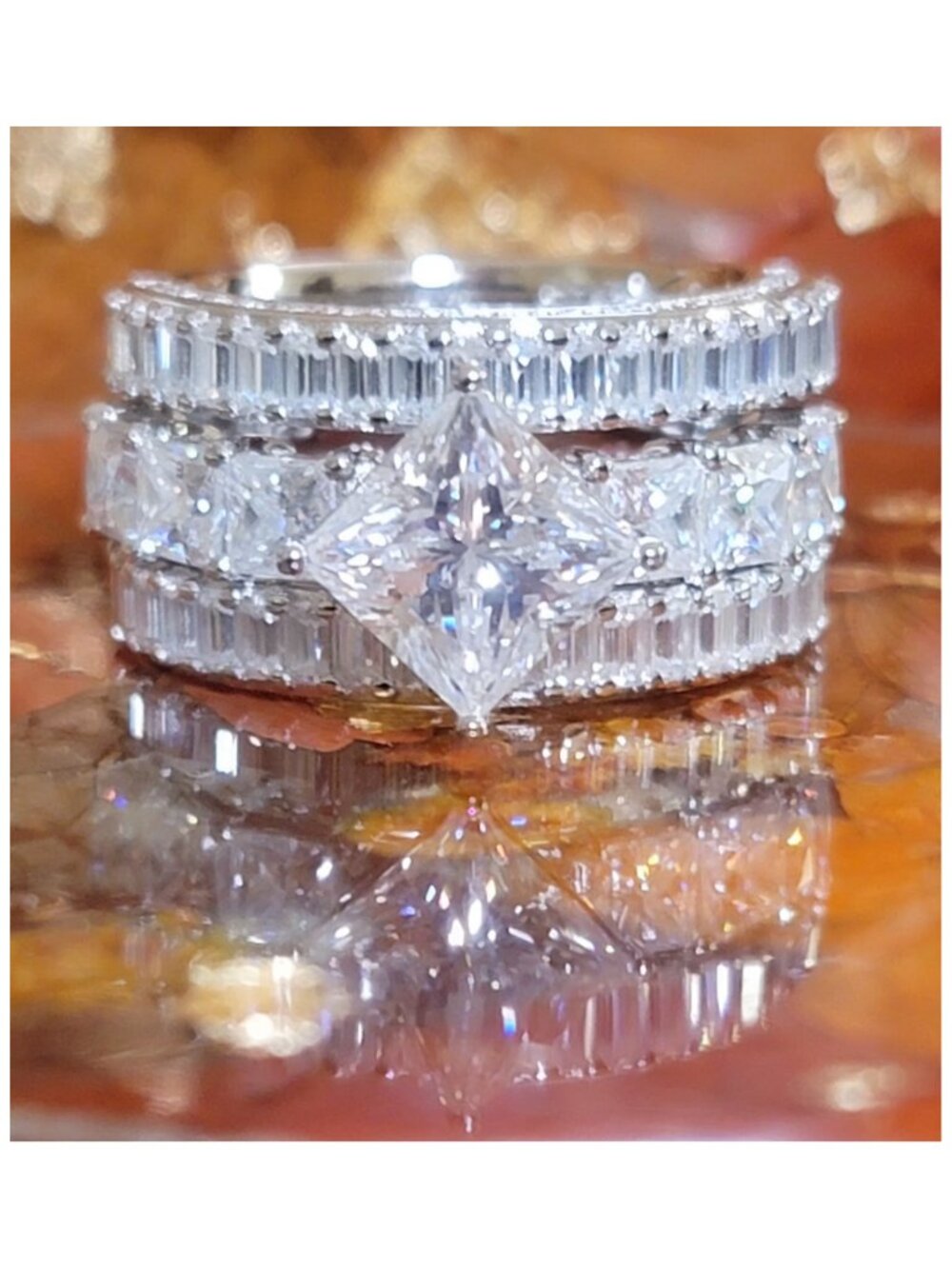 2CT Princess Cut Moissanite 3-Stack Ring Sterling Silver Size 7 NWT